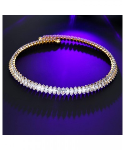 Yellow Gold Plated Cubic Zirconia Choker Necklaces for Women and Girls, Sparkling Rhinestone Tennis Necklace Fake Diamond Cha...