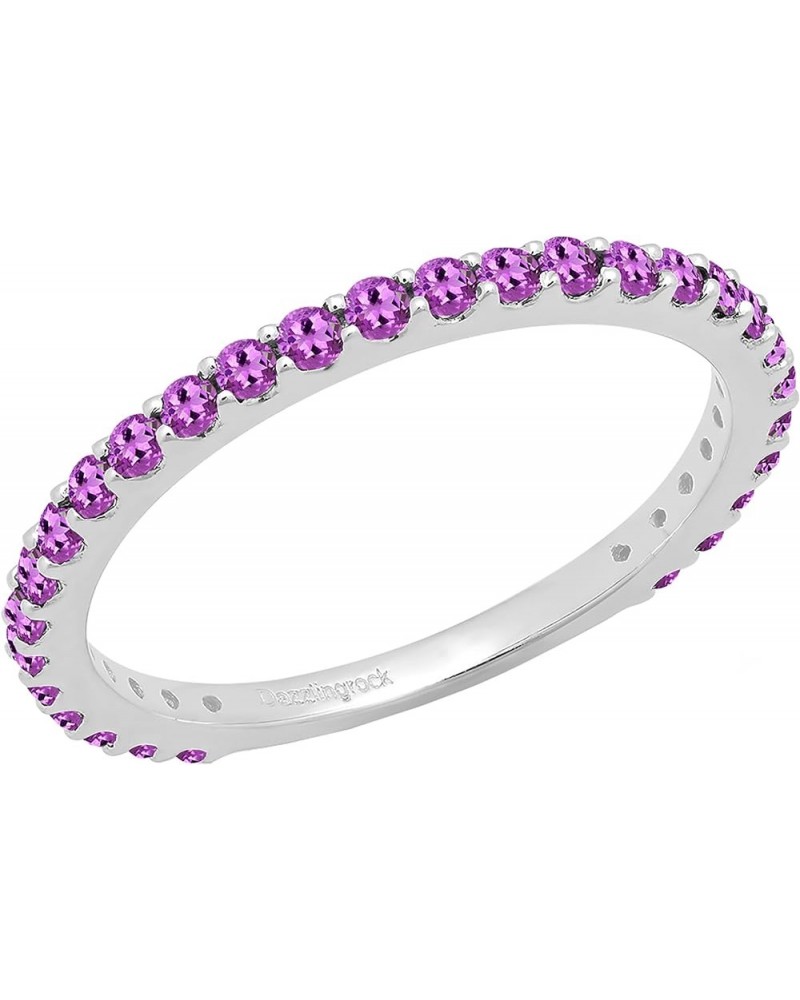 Round Diamond or Gemstone Eternity Stackable Wedding Band for Women | Available in 10K/14K/18K Gold Amethyst in 10K White Gol...