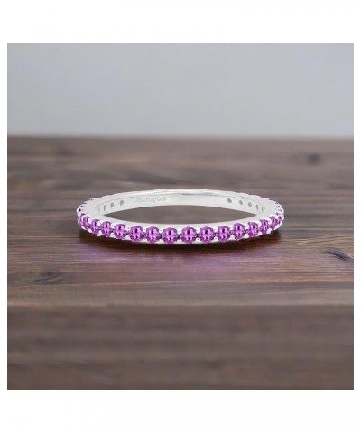 Round Diamond or Gemstone Eternity Stackable Wedding Band for Women | Available in 10K/14K/18K Gold Amethyst in 10K White Gol...