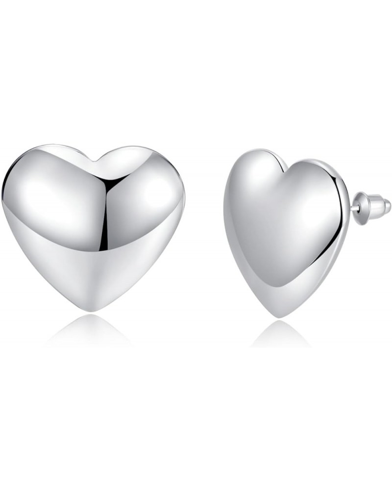 Heart Earrings For Women Big Gold/Silver Plated 925 Sterling Silver Post Chunky Gold Statement Stud Earrings Hypoallergenic L...