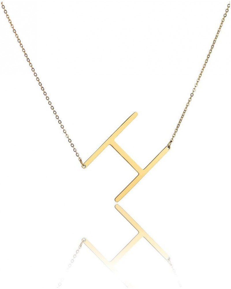 Initial Letter Necklace Gold Plated Stainless Steel Alphabet Sideways Personalized Necklace Name Jewelry Chain H $6.88 Necklaces