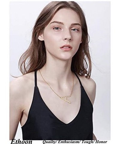 Initial Letter Necklace Gold Plated Stainless Steel Alphabet Sideways Personalized Necklace Name Jewelry Chain H $6.88 Necklaces