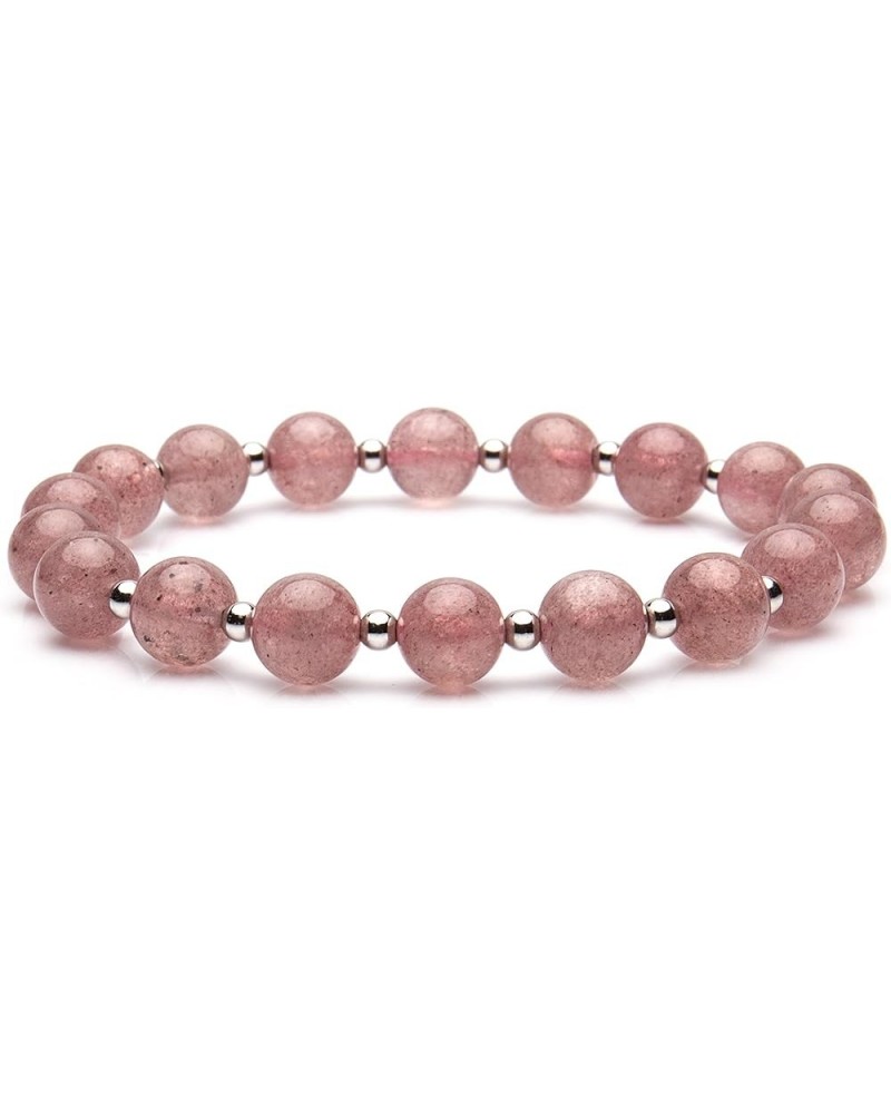 Natural Gem Semi Precious Reiki Healing Crystals Handmade 8mm Round Beads Stretch Bracelet 8mm-Strawberry Quartz with Spacer ...