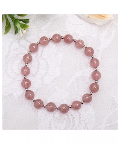 Natural Gem Semi Precious Reiki Healing Crystals Handmade 8mm Round Beads Stretch Bracelet 8mm-Strawberry Quartz with Spacer ...