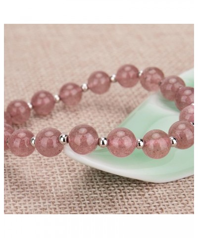 Natural Gem Semi Precious Reiki Healing Crystals Handmade 8mm Round Beads Stretch Bracelet 8mm-Strawberry Quartz with Spacer ...