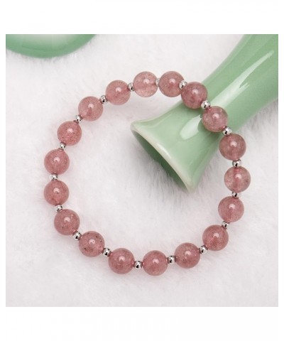 Natural Gem Semi Precious Reiki Healing Crystals Handmade 8mm Round Beads Stretch Bracelet 8mm-Strawberry Quartz with Spacer ...