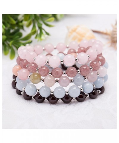 Natural Gem Semi Precious Reiki Healing Crystals Handmade 8mm Round Beads Stretch Bracelet 8mm-Strawberry Quartz with Spacer ...