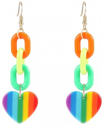 Rainbow Pride Earrings for Women and Girls, Fun Kawaii Rainbow Acyrlic Chain Star Heart Back to School Statement Dangle Clip ...