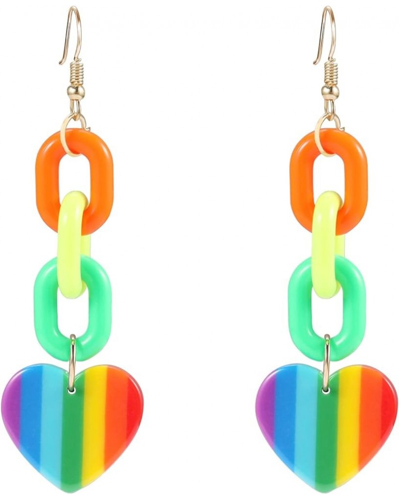 Rainbow Pride Earrings for Women and Girls, Fun Kawaii Rainbow Acyrlic Chain Star Heart Back to School Statement Dangle Clip ...