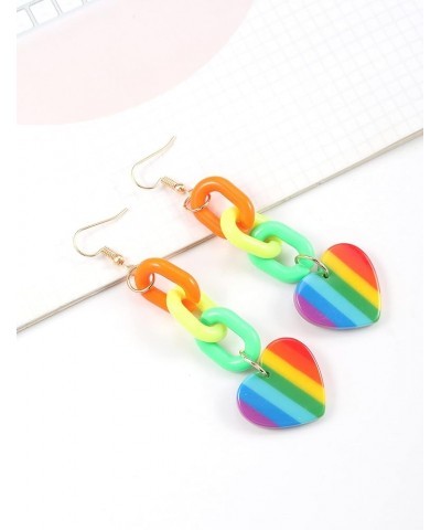 Rainbow Pride Earrings for Women and Girls, Fun Kawaii Rainbow Acyrlic Chain Star Heart Back to School Statement Dangle Clip ...