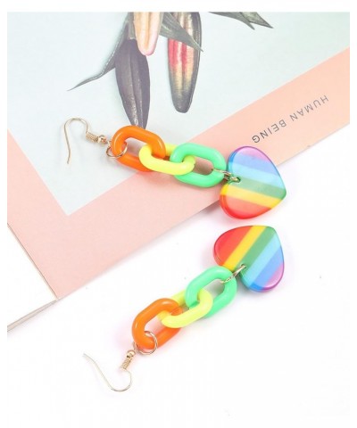 Rainbow Pride Earrings for Women and Girls, Fun Kawaii Rainbow Acyrlic Chain Star Heart Back to School Statement Dangle Clip ...