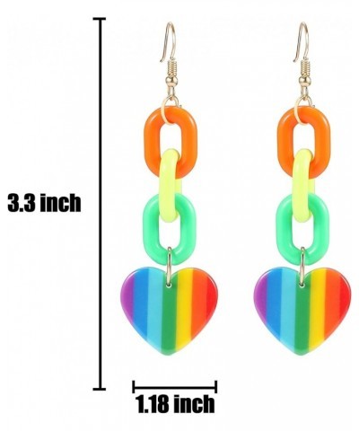 Rainbow Pride Earrings for Women and Girls, Fun Kawaii Rainbow Acyrlic Chain Star Heart Back to School Statement Dangle Clip ...