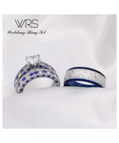 Two Rings His Hers Wedding Ring Sets Couples Matching Rings Women's 2pc White Gold Filled Heart CZ Wedding Engagement Ring Br...