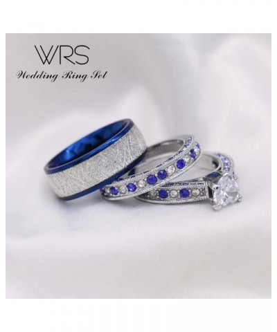 Two Rings His Hers Wedding Ring Sets Couples Matching Rings Women's 2pc White Gold Filled Heart CZ Wedding Engagement Ring Br...