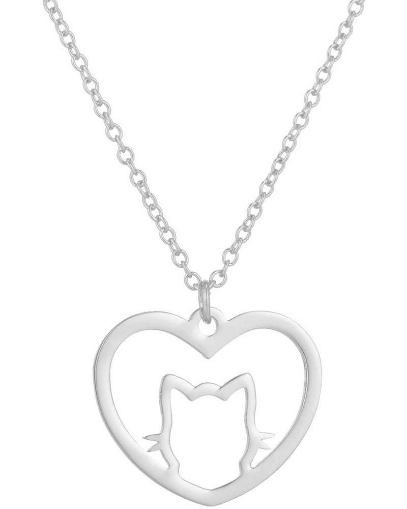 Stainless Steel Heart Shaped Cute Cat Styel Pendant Necklace Silver $8.39 Necklaces