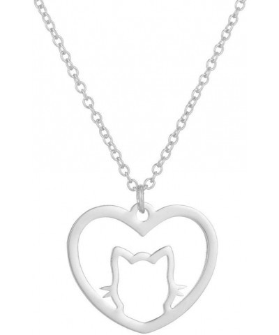 Stainless Steel Heart Shaped Cute Cat Styel Pendant Necklace Silver $8.39 Necklaces