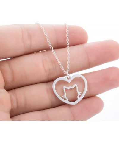 Stainless Steel Heart Shaped Cute Cat Styel Pendant Necklace Silver $8.39 Necklaces