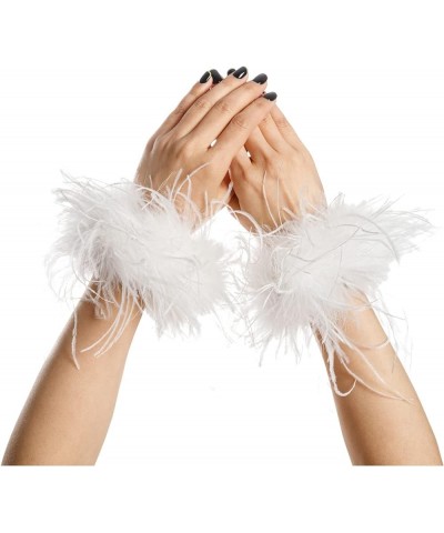 Women Ostrich Feather Bracelet Wrist Cuffs Furry for Party Wedding Bride Concert Luxurious white $12.30 Bracelets