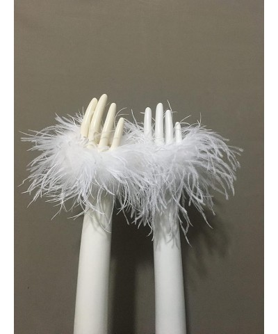 Women Ostrich Feather Bracelet Wrist Cuffs Furry for Party Wedding Bride Concert Luxurious white $12.30 Bracelets