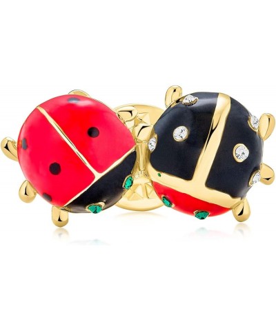 Delicate Lucky Red Black Enamel Crystal Accent Garden Insect Twin Ladybug Lapel Push Pin For Women Teen Gold Plated Two Ladyb...