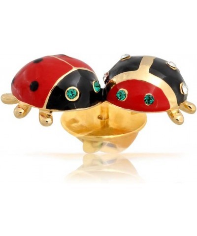 Delicate Lucky Red Black Enamel Crystal Accent Garden Insect Twin Ladybug Lapel Push Pin For Women Teen Gold Plated Two Ladyb...