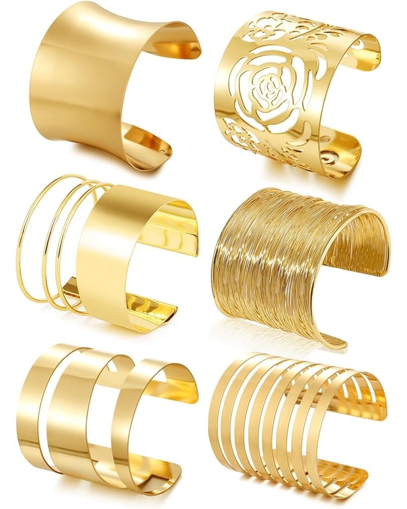 6 PCS Cuff Bangle Bracelet for Women Gold Wrist Cuff Wrap Bracelet Open Wide Wire Bracelets Adjustable Gold $10.08 Bracelets