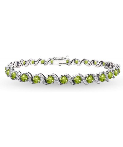 Sterling Silver Genuine, Created or Simulated Gemstone Round S Design Tennis Bracelet for Women Peridot - Sterling Silver $41...