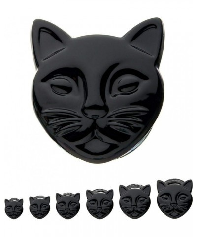 Pair of Double Flare Black Cat Head Design Ear Plugs Made of Glass 7/16" (11 mm) $8.71 Body Jewelry