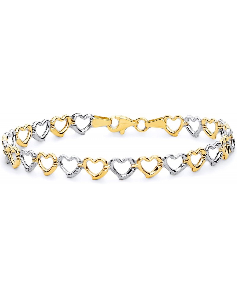 14k REAL Two Tone Gold Heart Bracelet with Lobster Claw Clasp - 7.5 $107.78 Bracelets