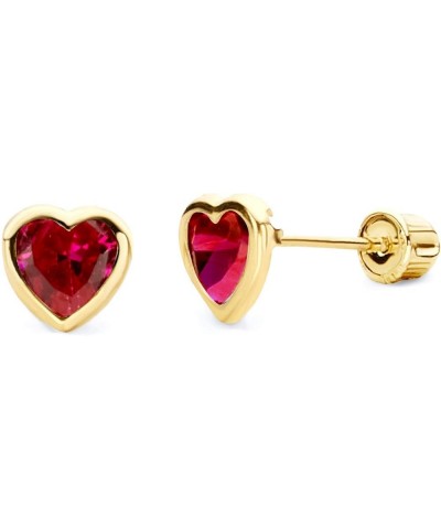 14k Yellow Gold 5mm Heart Bezel Stud Earrings with Screw Back - 2 Different Color Available Red $21.00 Earrings