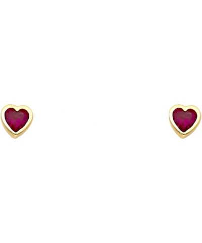 14k Yellow Gold 5mm Heart Bezel Stud Earrings with Screw Back - 2 Different Color Available Red $21.00 Earrings