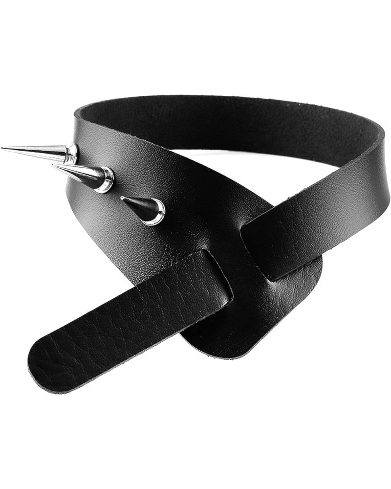 Punk Leather Choker Collar for Women and Men Gothic Rivets Necklaces Adjustable Black-4 $7.50 Necklaces