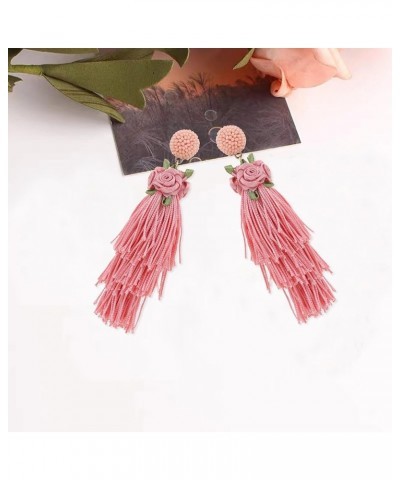 Boho Petal Tassel Earrings for Women Girls Boho Bead Tassel Earrings Handmade Flower Drop Dangle Earrings Birthday Jewelry Gi...