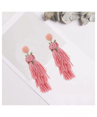 Boho Petal Tassel Earrings for Women Girls Boho Bead Tassel Earrings Handmade Flower Drop Dangle Earrings Birthday Jewelry Gi...