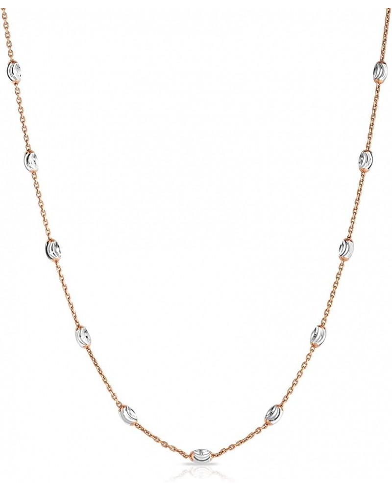 18K Gold Plated Over 925 Sterling Silver Station Oval Moon Bead Necklace Chain For Women & Girls. Silver, Gold, Rose Gold - M...