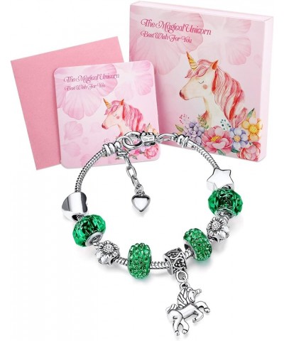 Unicorn Sparkly Crystal Charm Bracelet Bangle with Gift Box Set for Girl Lady Green 16 cm/ 6.3 Inches $7.00 Bracelets