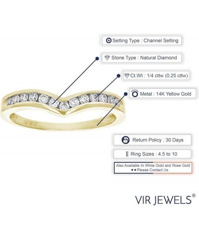 1/4 cttw to 1/2 cttw Diamond Wedding Band for Women, V Shape Round Diamond Wedding Band in 14K Gold Channel Set, Size 4.5-10 ...