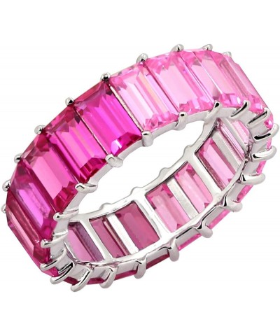 COUTURE Multicolored Rainbow Princess Baguette Cut Cubic Zirconia Sterling Silver Eternity Band Ring Ruby $34.45 Rings