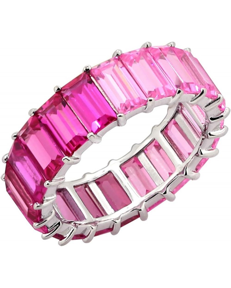 COUTURE Multicolored Rainbow Princess Baguette Cut Cubic Zirconia Sterling Silver Eternity Band Ring Ruby $34.45 Rings