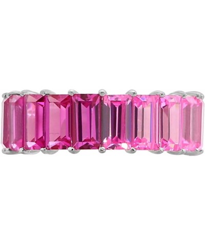 COUTURE Multicolored Rainbow Princess Baguette Cut Cubic Zirconia Sterling Silver Eternity Band Ring Ruby $34.45 Rings