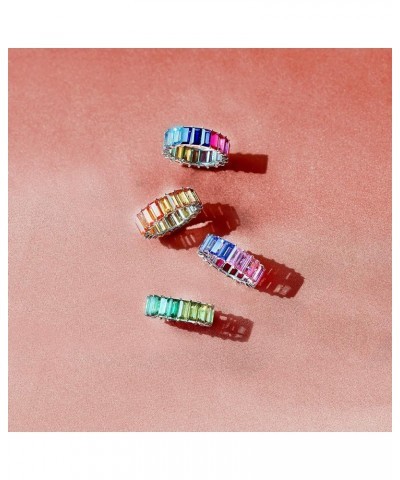 COUTURE Multicolored Rainbow Princess Baguette Cut Cubic Zirconia Sterling Silver Eternity Band Ring Ruby $34.45 Rings