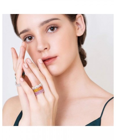 COUTURE Multicolored Rainbow Princess Baguette Cut Cubic Zirconia Sterling Silver Eternity Band Ring Ruby $34.45 Rings