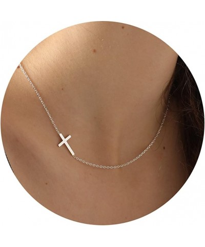 Cross Necklace for Women, Dainty Gold Silver Cross Necklaces for Women Simple Layered Small Cross Choker Necklace Thin Chain ...