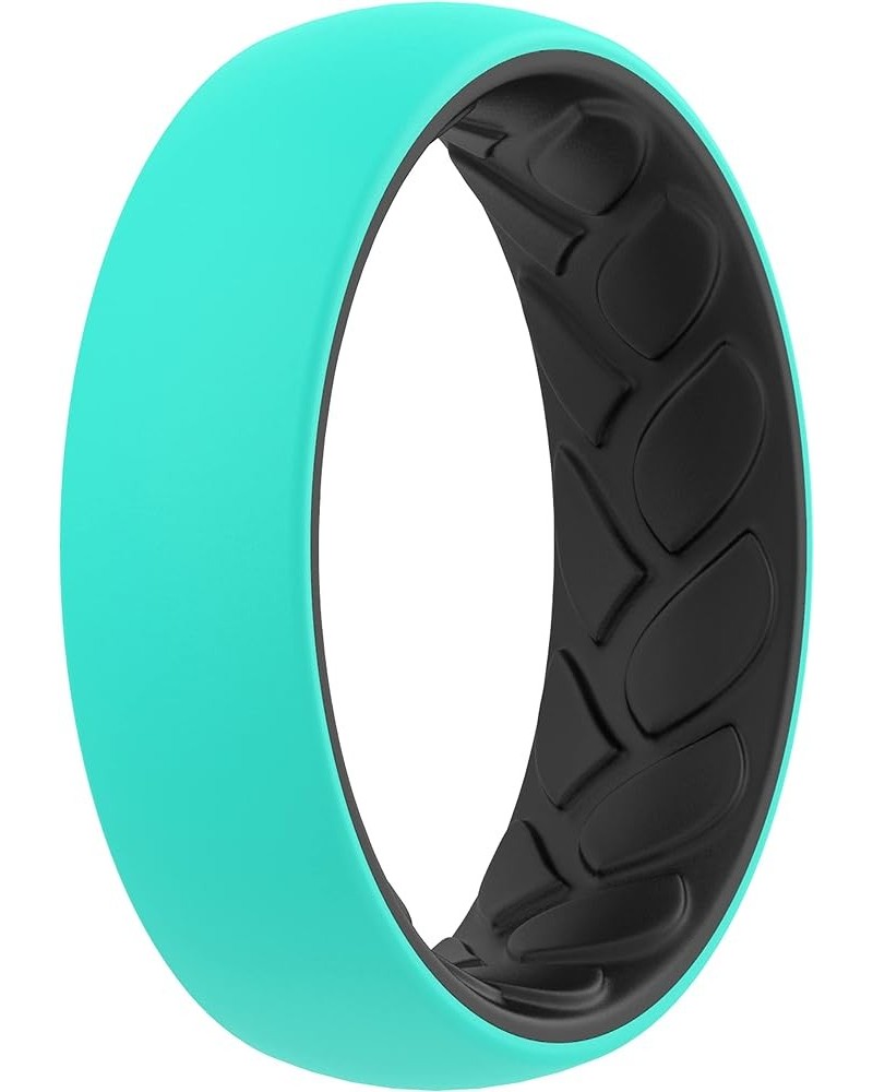 Silicone Wedding Bands for Women, 2 Layer - 5.5mm Width - 2mm Thick Black-Teal $10.25 Bracelets