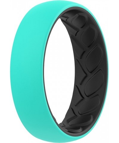 Silicone Wedding Bands for Women, 2 Layer - 5.5mm Width - 2mm Thick Black-Teal $10.25 Bracelets