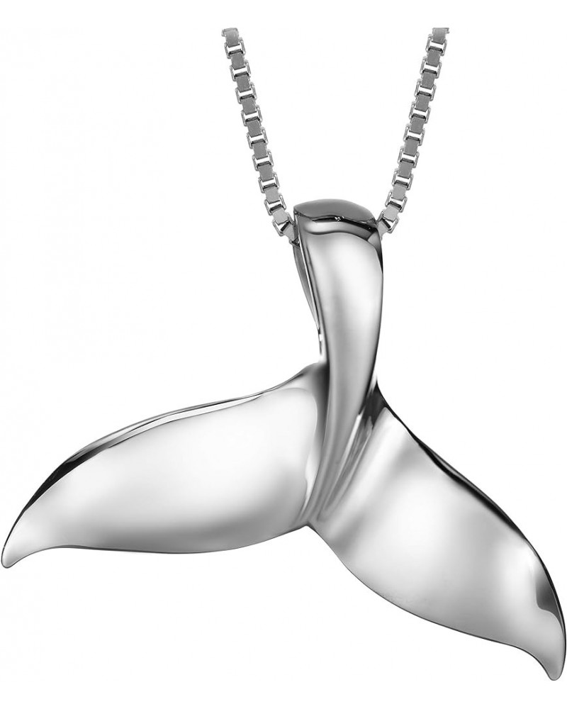 925 Sterling Silver Whale Tail Pendant with 18" Box Chain, Nickel Free Hypoallergenic for Sensitive Skin, Tropical Ocean Jewe...