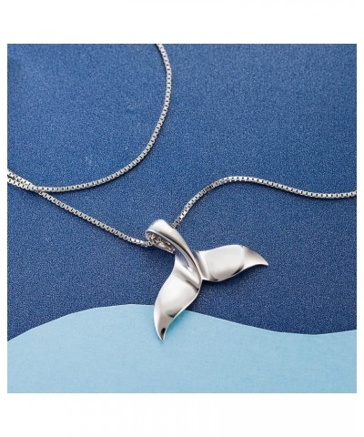 925 Sterling Silver Whale Tail Pendant with 18" Box Chain, Nickel Free Hypoallergenic for Sensitive Skin, Tropical Ocean Jewe...