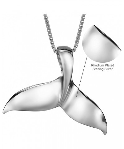 925 Sterling Silver Whale Tail Pendant with 18" Box Chain, Nickel Free Hypoallergenic for Sensitive Skin, Tropical Ocean Jewe...