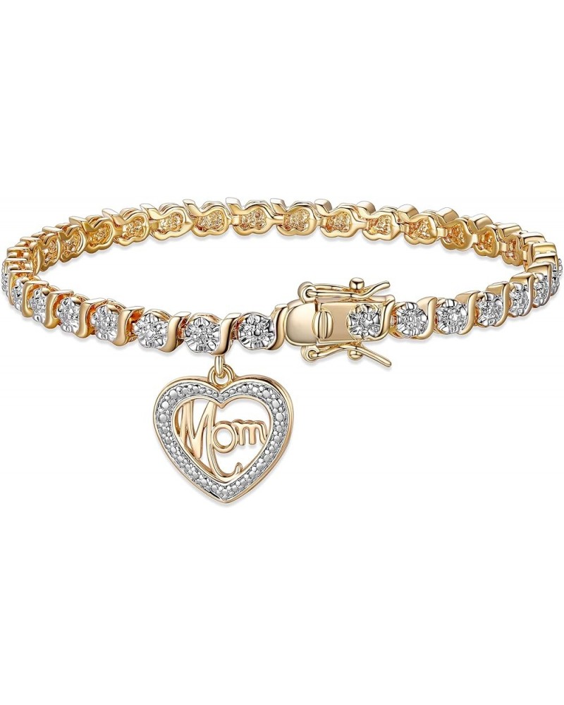 Charm Bracelet with Diamond Accent S-Link Chain, Diamond Tennis Bracelets, Bracelets for Women Mom Yellow Gold $16.10 Bracelets