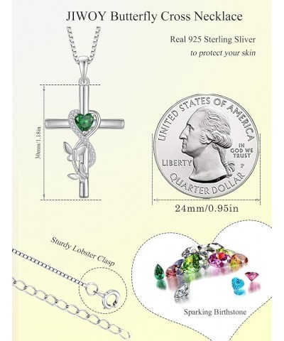 Butterfly Cross Necklace 925 Sterling Silver Crucifix Pendant Heart Birthstone Religious Jewelry for Women 05-emerald-May $30...